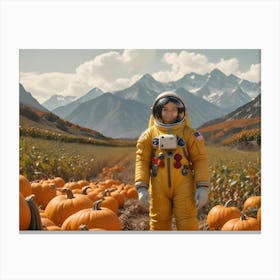 Smiling Astronaut Child In A Pumpkin Patch 5 Canvas Print