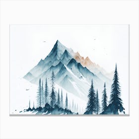 Mountain And Forest In Minimalist Watercolor Horizontal Composition 288 Canvas Print