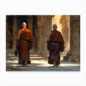 Monks Walking Canvas Print