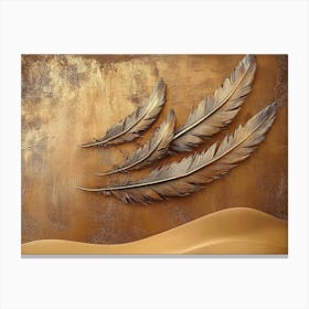 Rustic 3d Textured Almond Brown Background Faded Brass Feathers Abstract Sandy Dunes Warm Canvas Print