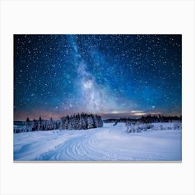 A Majestic Snowy Landscape Of Scandinavia Covering The Background Frost Covered Ground Resting Un (1) Canvas Print