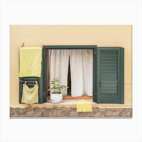 Window With Green Shutters Canvas Print