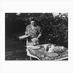 Turlock, California, Housewife Serves Dinner In The Backyard Of Her Home, Menu Barbecued Steaks, Fresh Peas Canvas Print