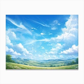 A Panorama Of A Crisp Clear Sky On A Sunlit Day The Vast Cloudscape Spreading Out Unfurling Artist (5) Canvas Print