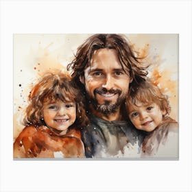 Jesus with little children - watercolor painting. 7 Canvas Print