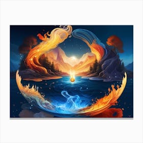A Glowing Energy Ball Droping Into The Water In A Mystical World -Elements Unfolding Canvas Print