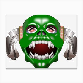 Green Skull With Headphones Canvas Print