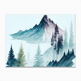 Mountain And Forest In Minimalist Watercolor Horizontal Composition 327 Canvas Print