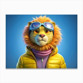 Cool Lion Wearing Goggles And A Yellow Jacket Canvas Print