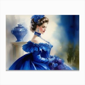 Victorian Lady In Blue Dress Canvas Print