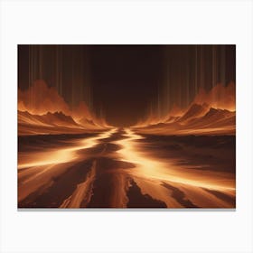 Abstract Image Of A Fiery, Orange Landscape With A River Of Lava Flowing Through It Canvas Print