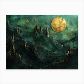 Contemporary 3d With An Abstract Depiction Of A Dark Green And Golden Forest Landscape Canvas Print