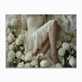 The Bride and the Wedding Night - White Dress and Roses Canvas Print