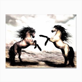Two Horses Fighting Horse Digital Painting Animal Painting Drawing Canvas Print