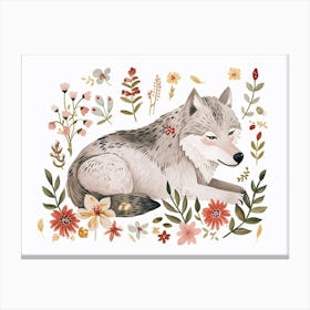 Little Floral Arctic Wolf 2 Canvas Print