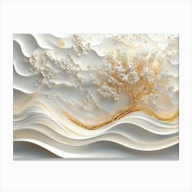 3d Relief White and Gold Wave, 3d Gold Tree Canvas Print