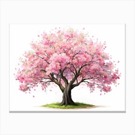 Pink Cherry Blossom Tree With Falling Petals Canvas Print