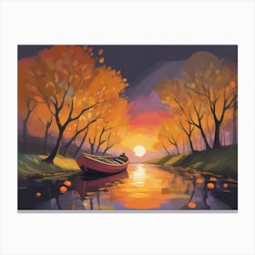 Sunset Boat On The River Canvas Print