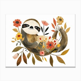 Little Floral Sloth 1 Canvas Print