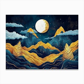 3d Modern Landscape, Dark Blue Background and Moon Canvas Print