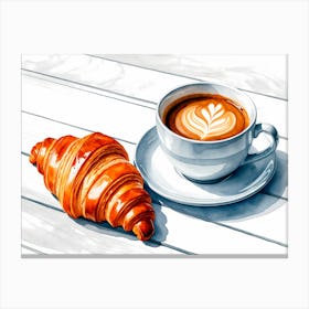 Coffee Latte With Croissant Canvas Print