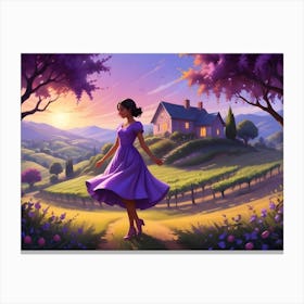 Woman Walking Toward A House On A Hillside 1 Canvas Print