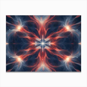 Abstract Image Of A Glowing, Symmetrical Pattern In Shades Of Red, Orange, And Blue, Resembling A Flower Or A Cosmic Nebula Canvas Print