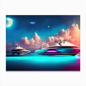 Futuristic Yachts Luxury Colorful Gulf Life In The Future Canvas Print