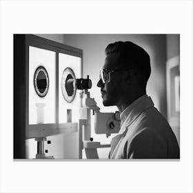 Doctor Looking At A Microscope Canvas Print