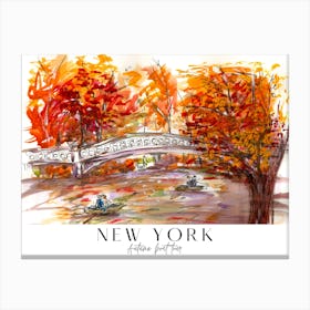 Autumn Boat Tour New York Bow Bridge Canvas Print