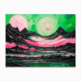 'Sunrise Abstract Landscape Pink Green Painting Canvas Print