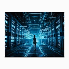 An Advanced Futuristic Data Center Buzzing With The Activity Of Ai Driven Security Algorithms Swirl (2) Canvas Print