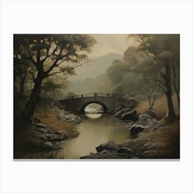 Bridge Over Stream Painting Canvas Print