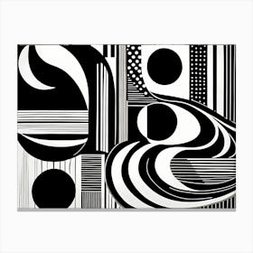 Retro Inspired Linocut Abstract Shapes Black And White Colors art, 204 Canvas Print