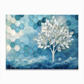 A 3d Artwork Of A Tree With Silver And Light Green Leaves Canvas Print