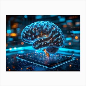 Abstract Concept Of A Human Brain Dotted With Icons Of Security And Innovation Acting As An Interf (2) Canvas Print