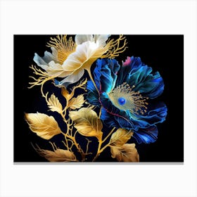 Blue And Gold Flowers Canvas Print