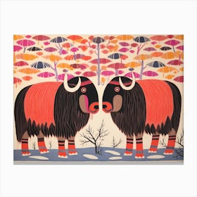 Muskox 3 Folk Style Animal Illustration Canvas Print