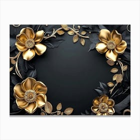 3d Illustration Background with Golden Jewelry and Flowers in Black 1 Canvas Print