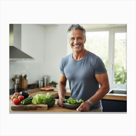 Healthy Man In Kitchen Canvas Print