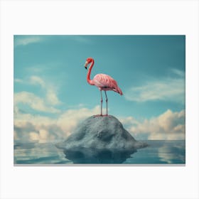 Flamingo On Rock.Cloud-Walker: Pink Flamingo's Unreal View.Dreamy Heights: Pink Flamingo Glancing Down Through Unearthly Clouds. Canvas Print