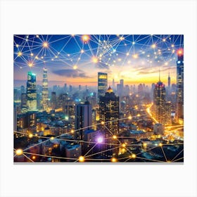 An Aerial View Of A City Skyline At Night Canvas Print