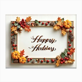 Curved Calligraphy Lines Shaping The Words Happy Holidays Inscribed In A Festive Script Forming Canvas Print