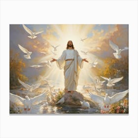 An Artistic Rendering Of A Serene Sunday Morning A Figure Symbolic Of Jesus Christ In A Posture Of (2) Canvas Print