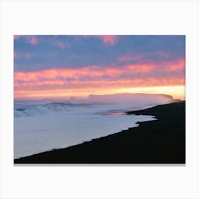 Sunset At Black Sand Beach Iceland Canvas Print