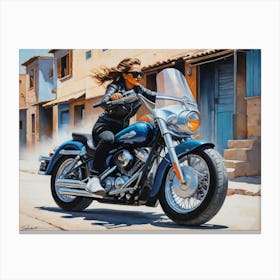 Woman On A Motorcycle 3 Canvas Print