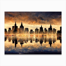 Manhattan Skyline Sunset Nyc Canvas Print