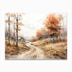 A Painting Of Country Road Through Woods In Autumn 4 Canvas Print