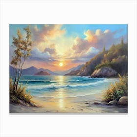 Sunrise on the beach oil painting artwork Canvas Print