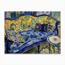 Blue And Yellow Sofa. Matisse Style Interior Painting Canvas Print